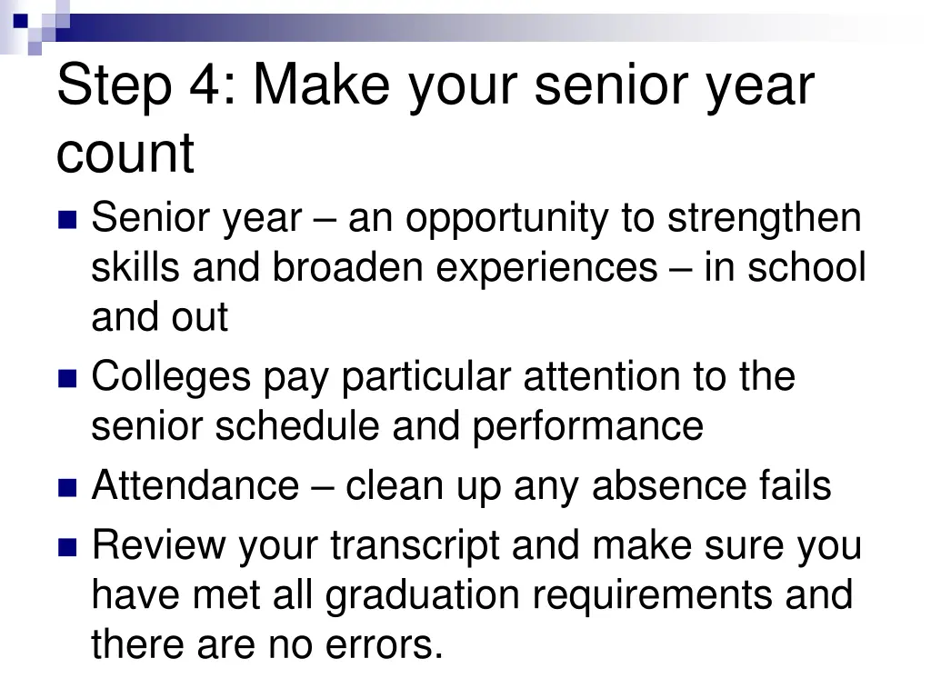 step 4 make your senior year count senior year