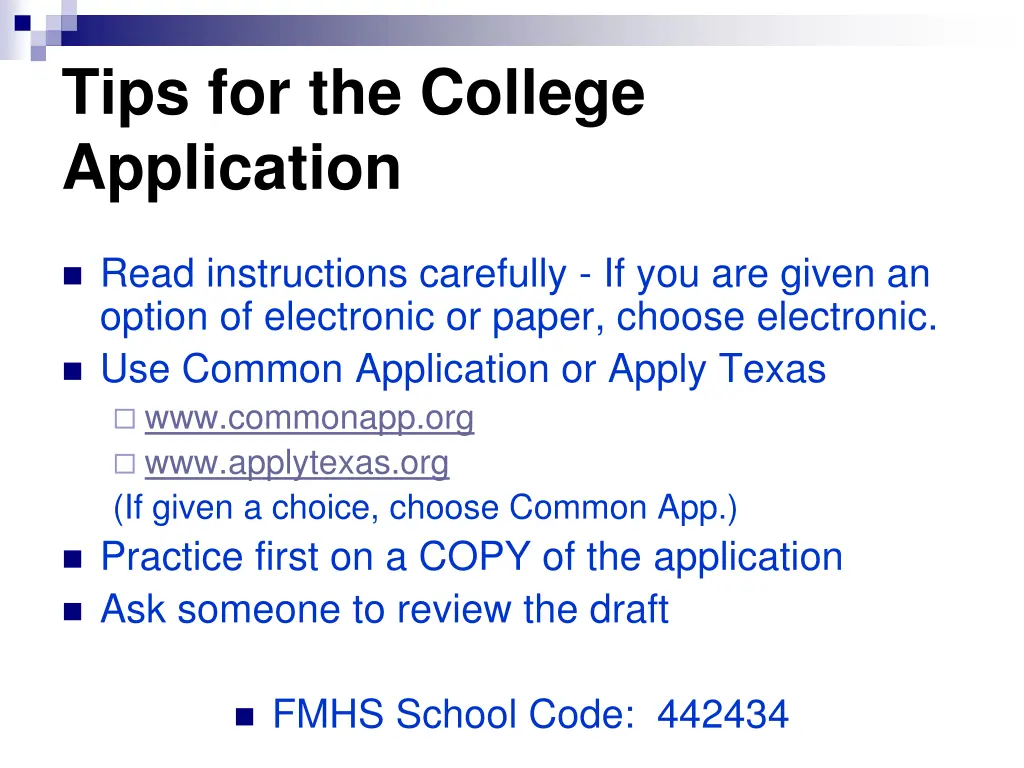 tips for the college application