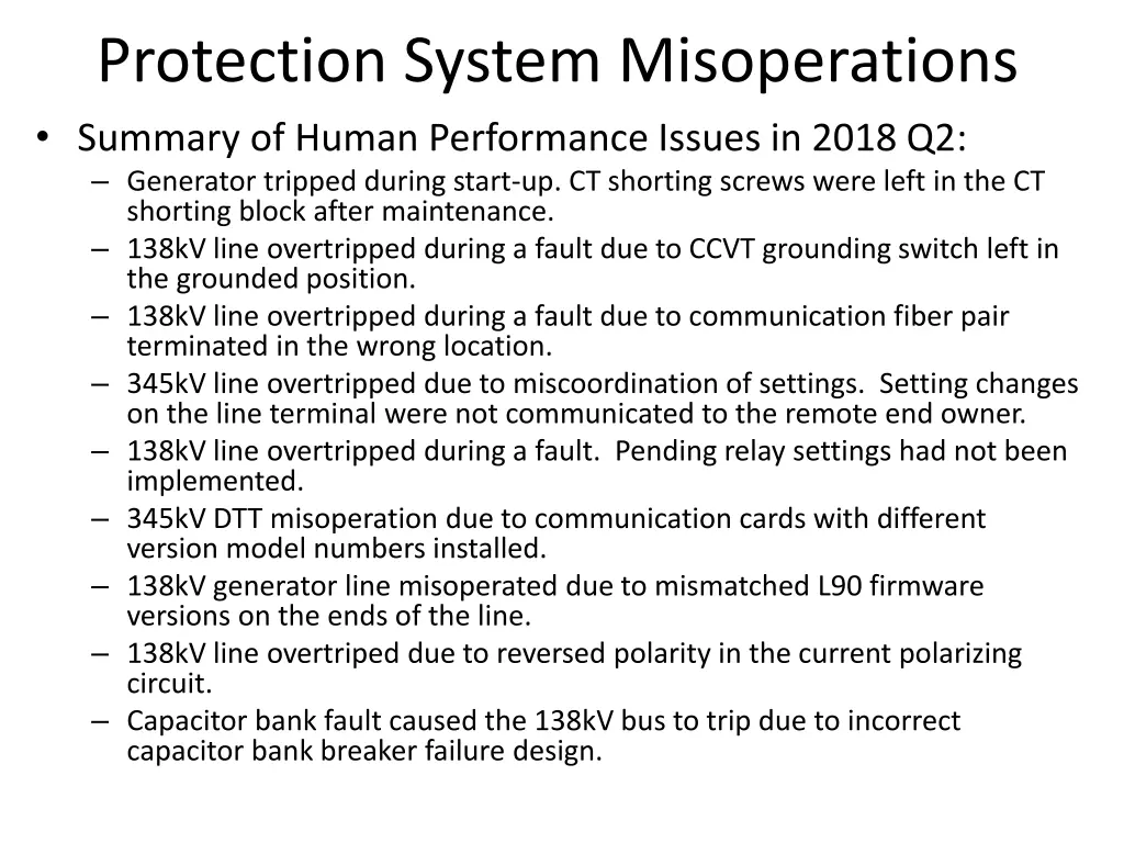 protection system misoperations
