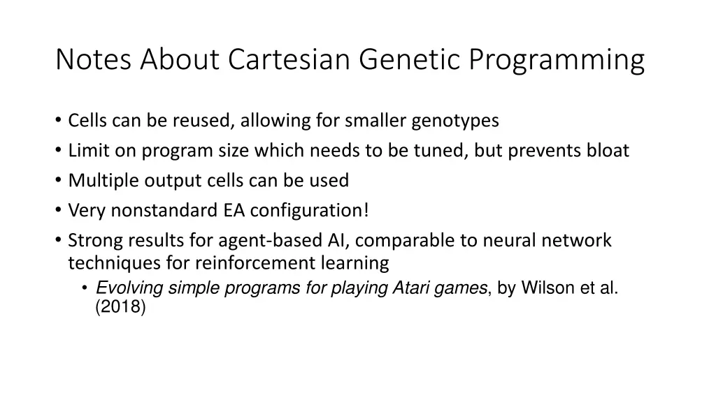 notes about cartesian genetic programming
