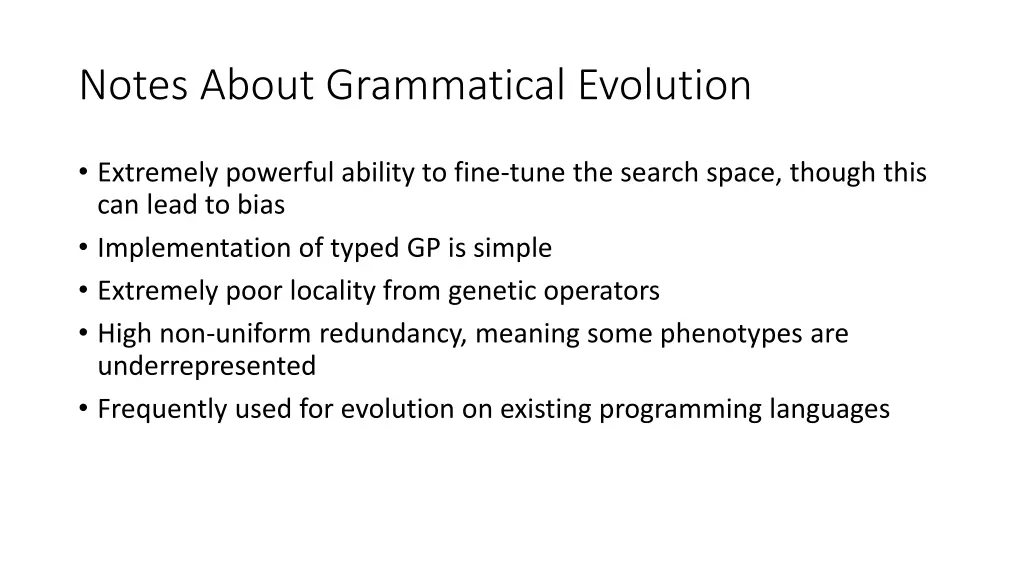notes about grammatical evolution