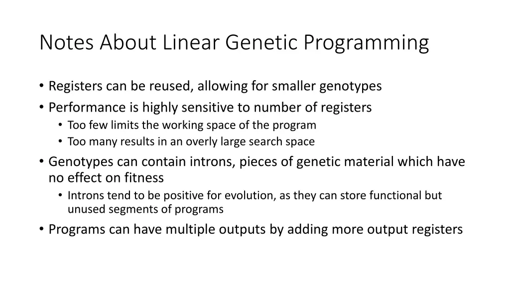 notes about linear genetic programming