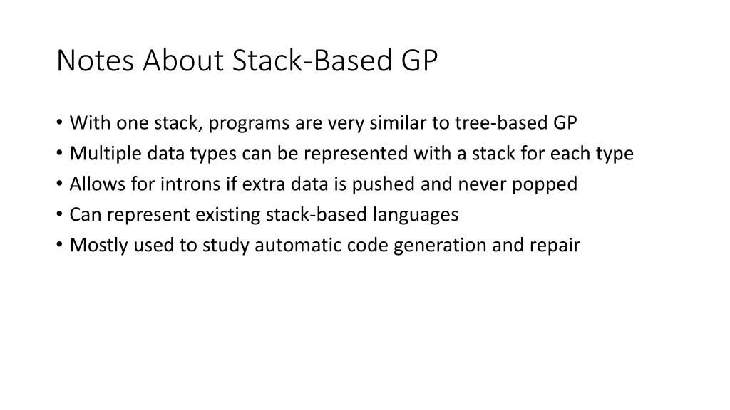 notes about stack based gp