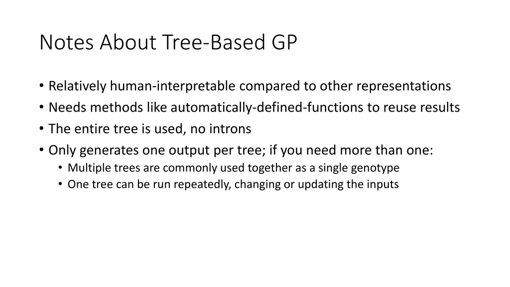 notes about tree based gp