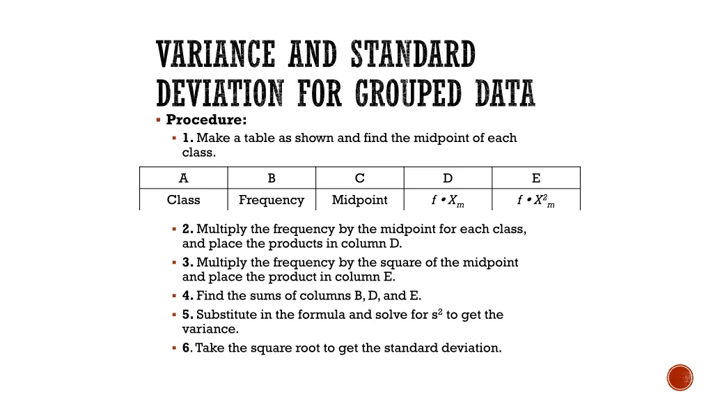 variance and standard deviation for grouped data