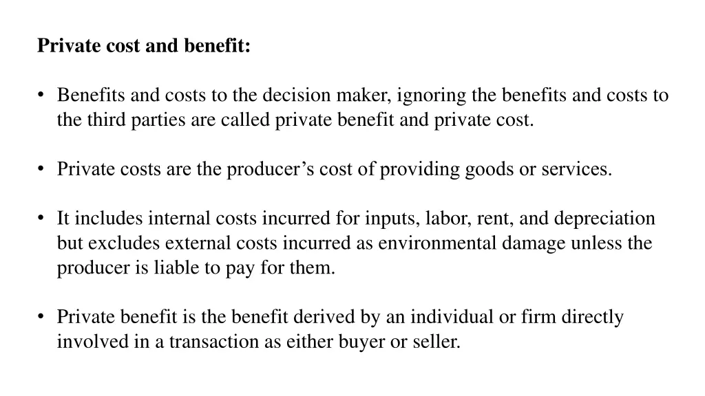 private cost and benefit