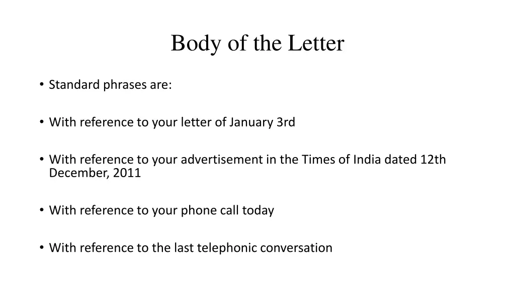 body of the letter