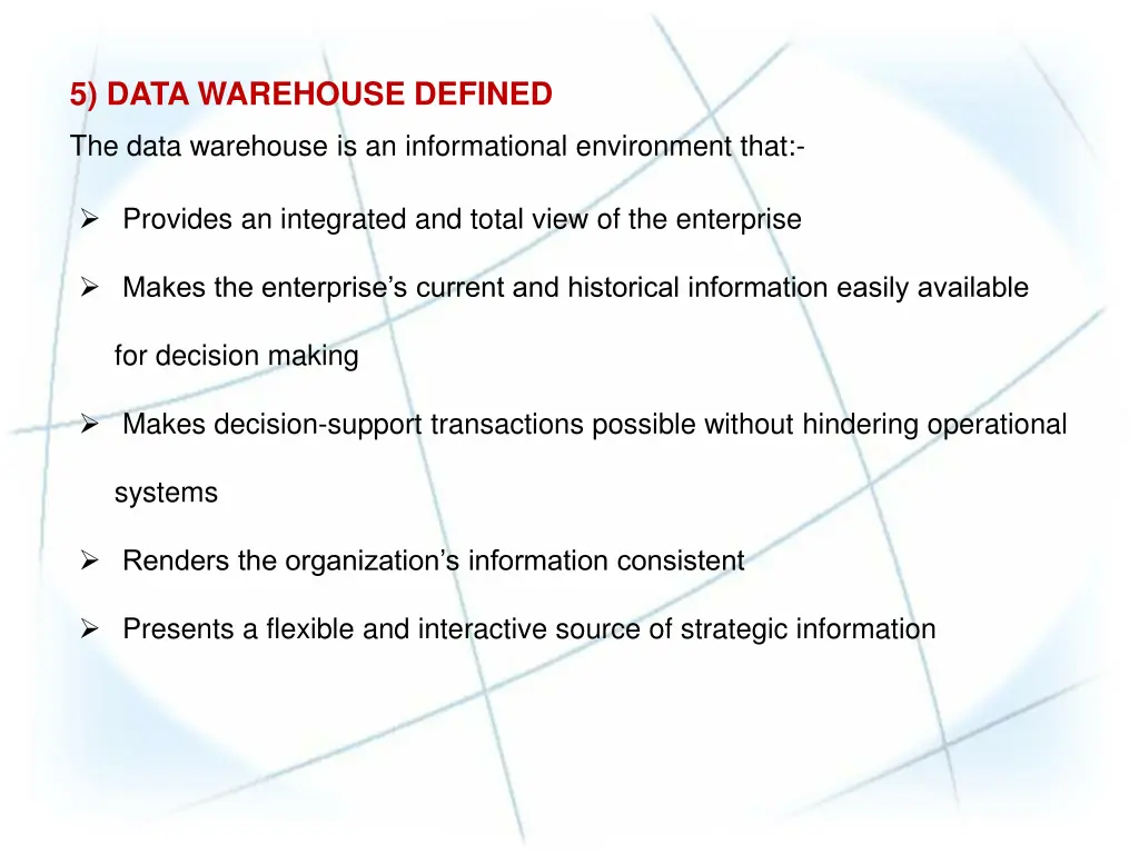 5 data warehouse defined