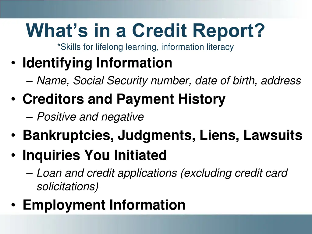 what s in a credit report skills for lifelong