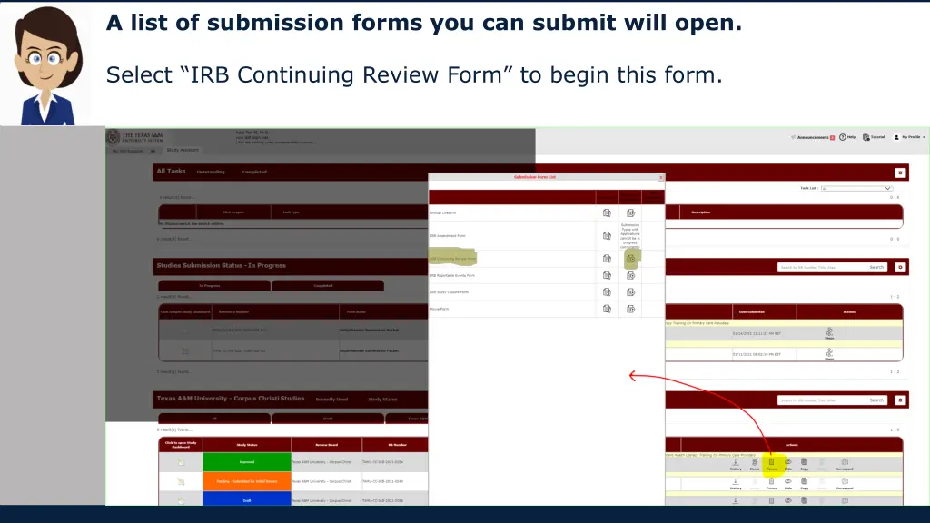 a list of submission forms you can submit will