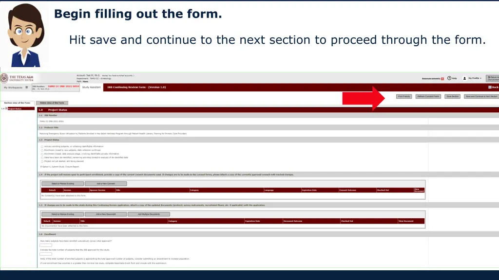 begin filling out the form