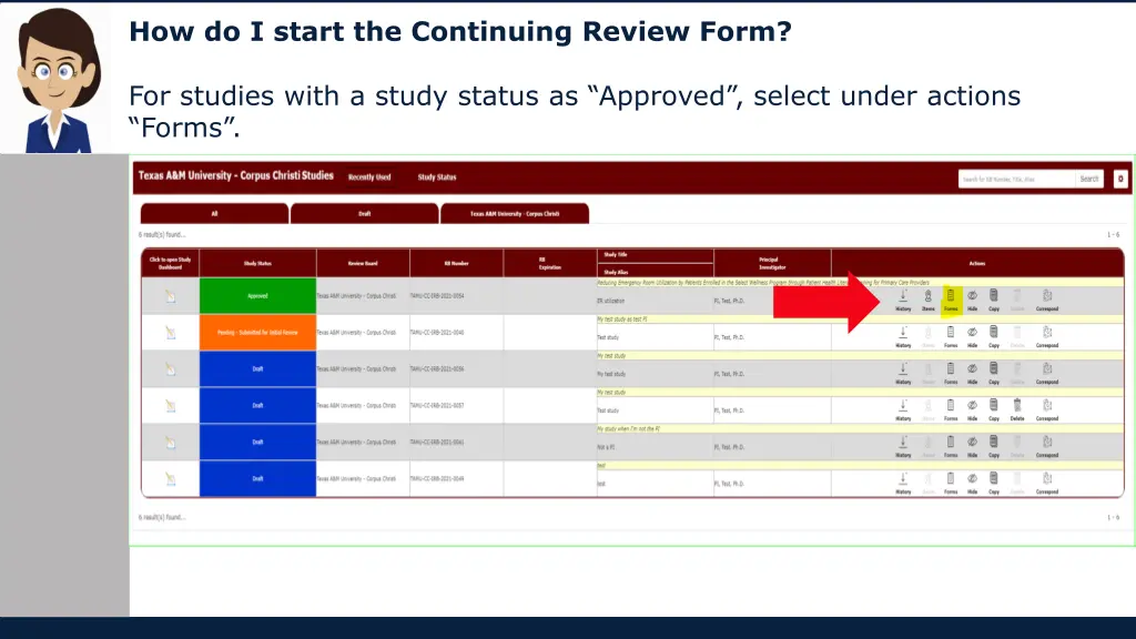 how do i start the continuing review form