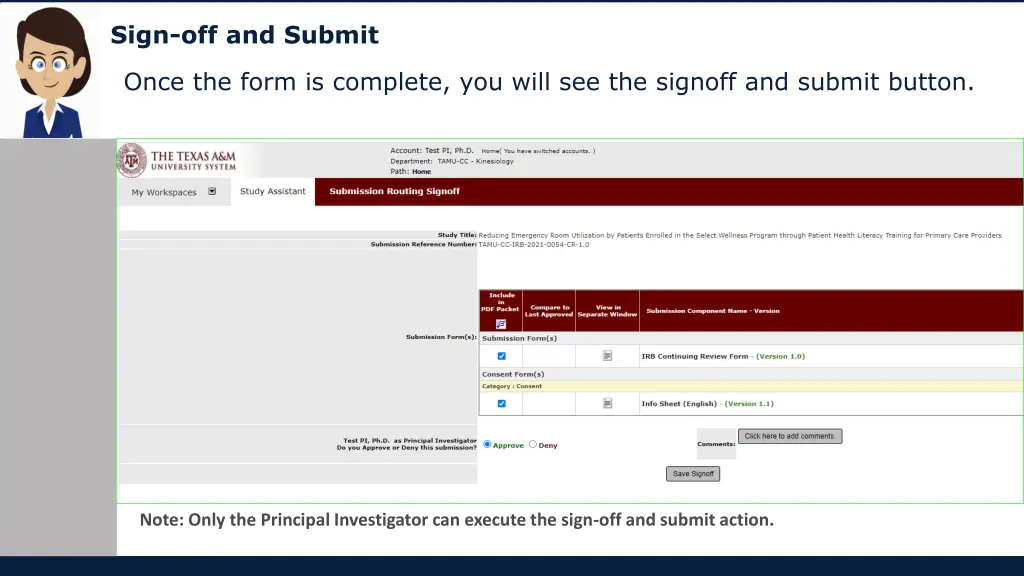 sign off and submit