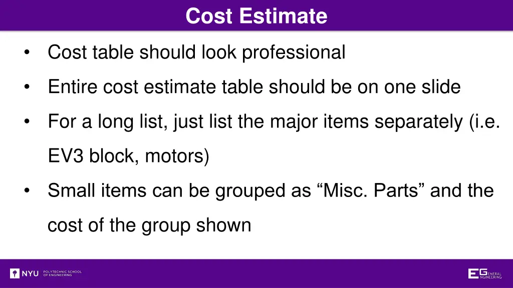 cost estimate