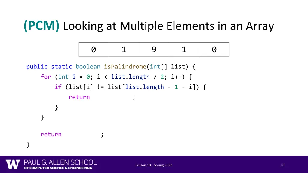 pcm looking at multiple elements in an array