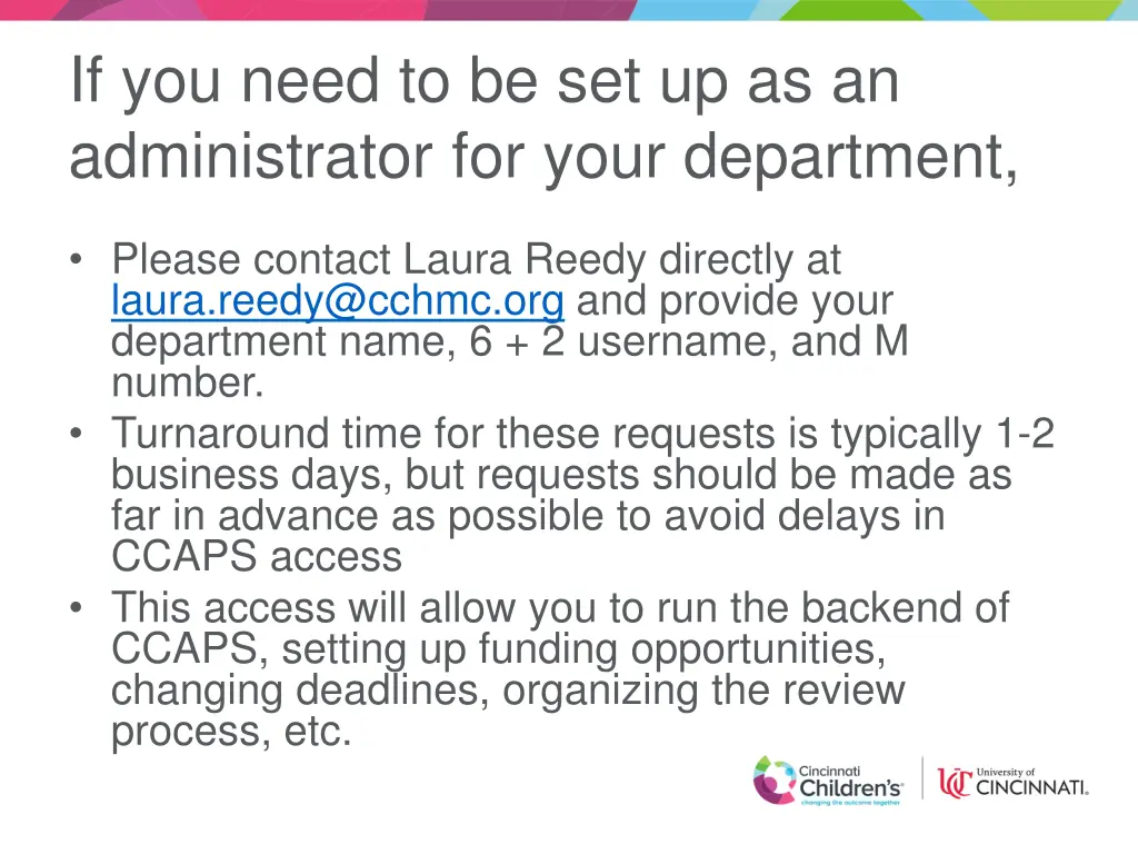 if you need to be set up as an administrator