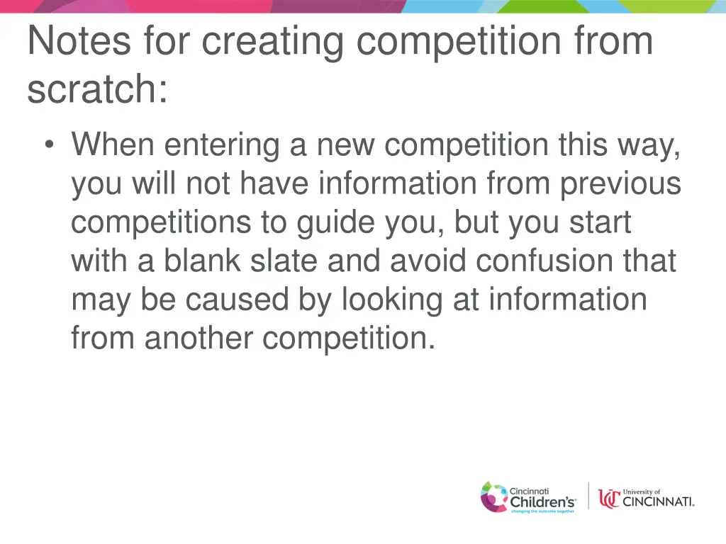 notes for creating competition from scratch
