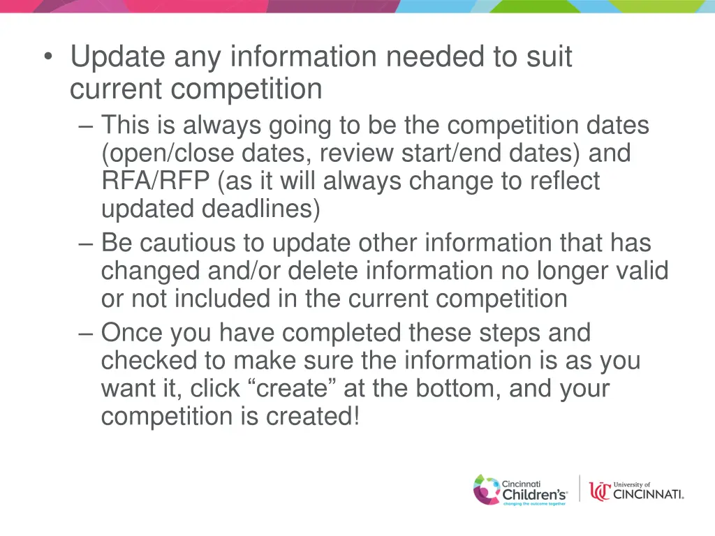 update any information needed to suit current