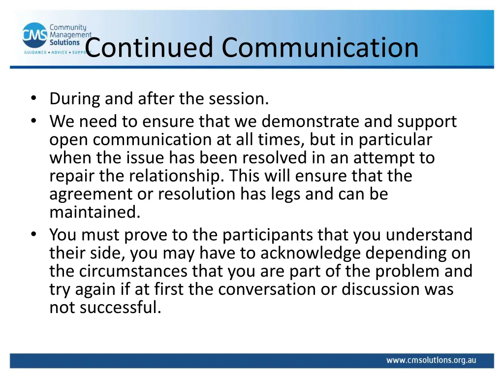 continued communication