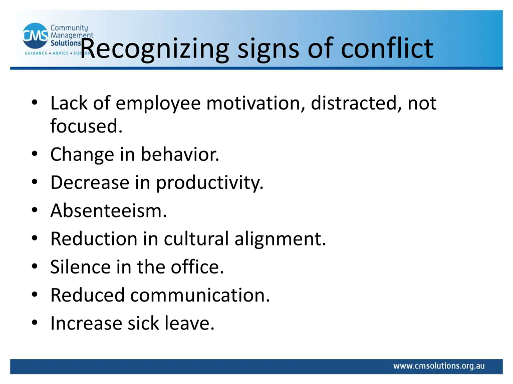 recognizing signs of conflict