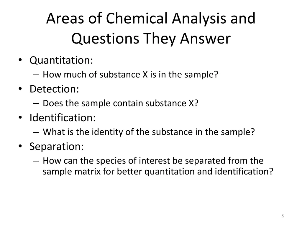 areas of chemical analysis and questions they