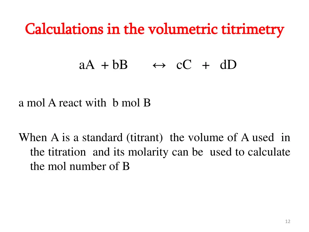 calculations in the volumetric titrimetry