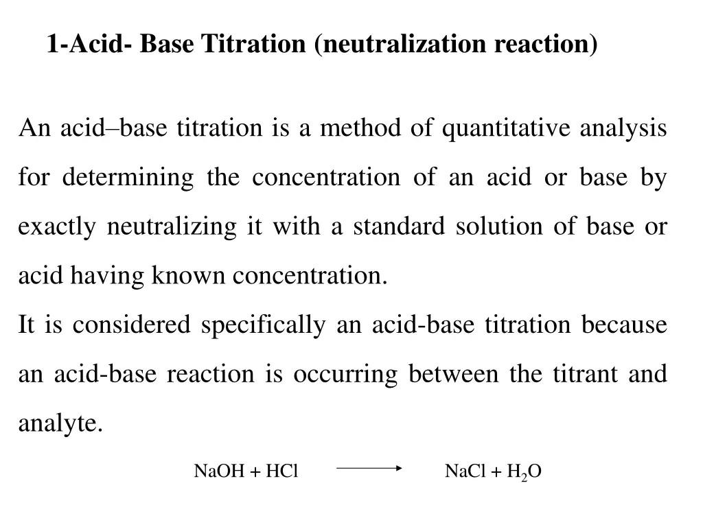 1 acid base titration neutralization reaction