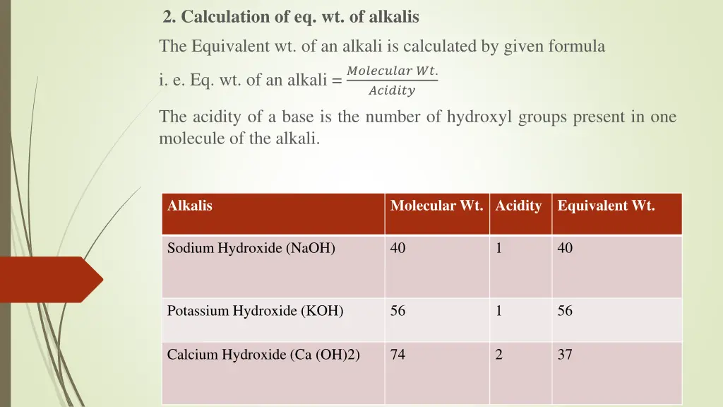 2 calculation of eq wt of alkalis the equivalent