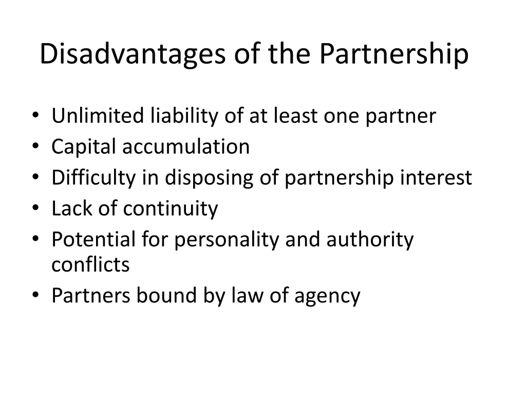 disadvantages of the partnership