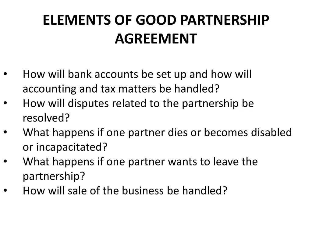 elements of good partnership agreement