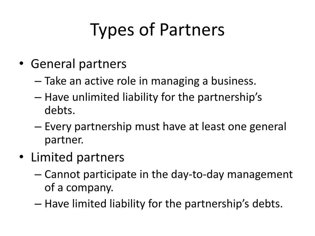 types of partners