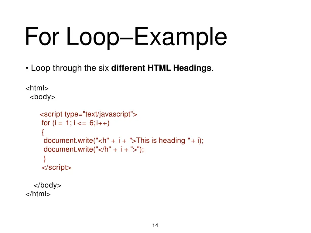 for loop example