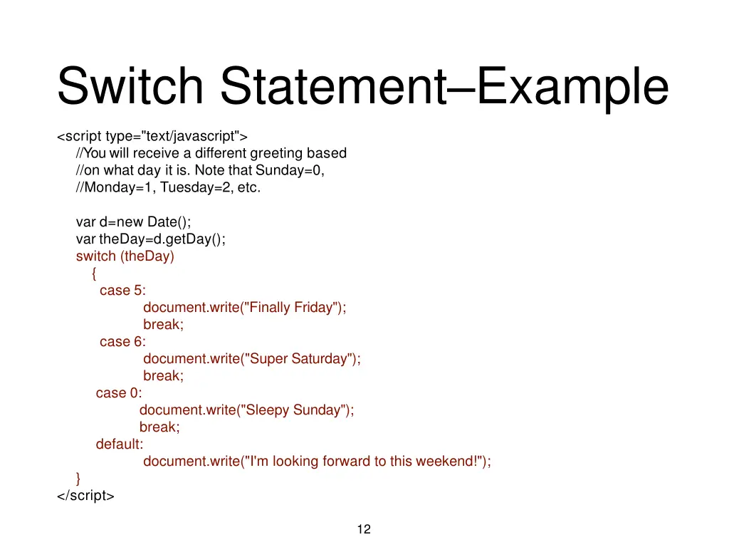switch statement example