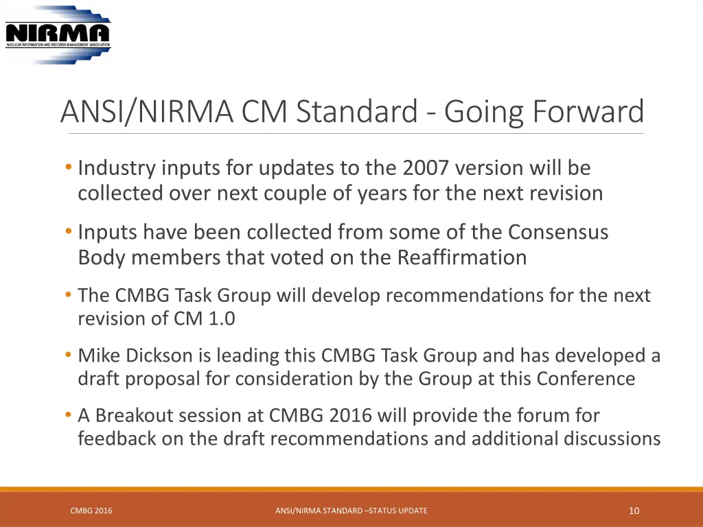 ansi nirma cm standard going forward