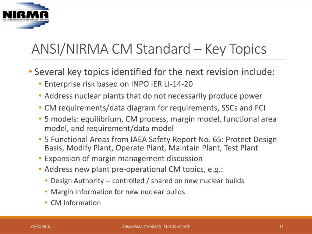 ansi nirma cm standard key topics