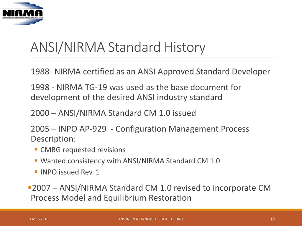 ansi nirma standard history