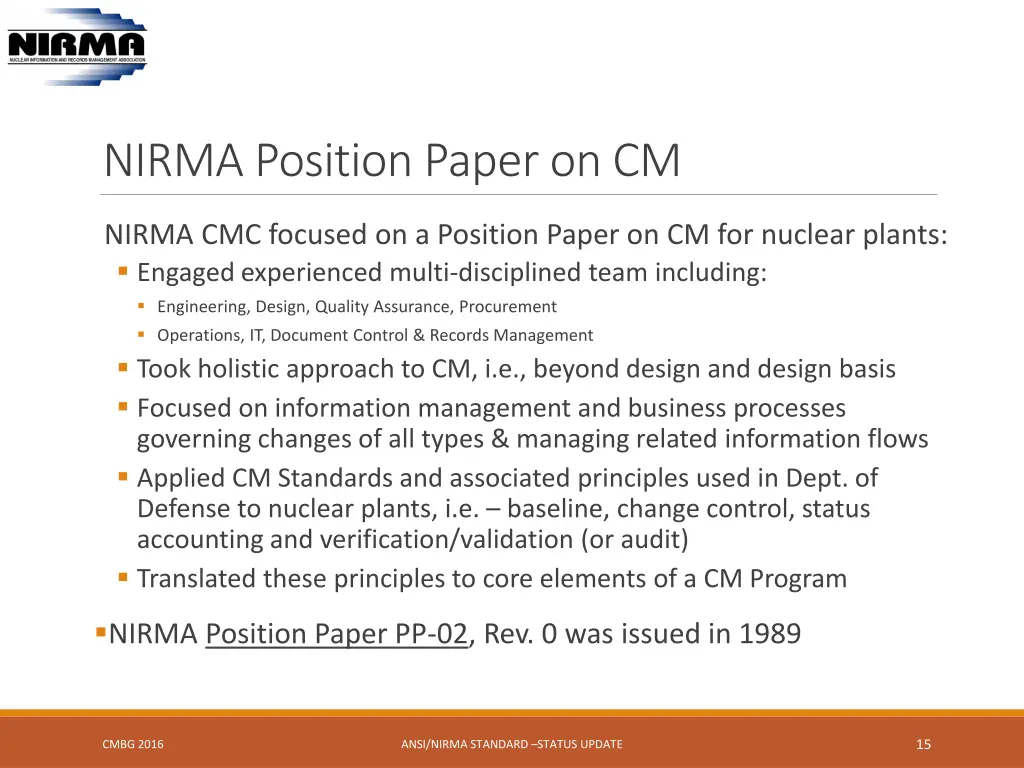nirma position paper on cm