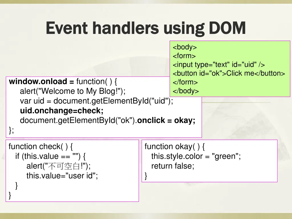 event handlers using dom event handlers using dom