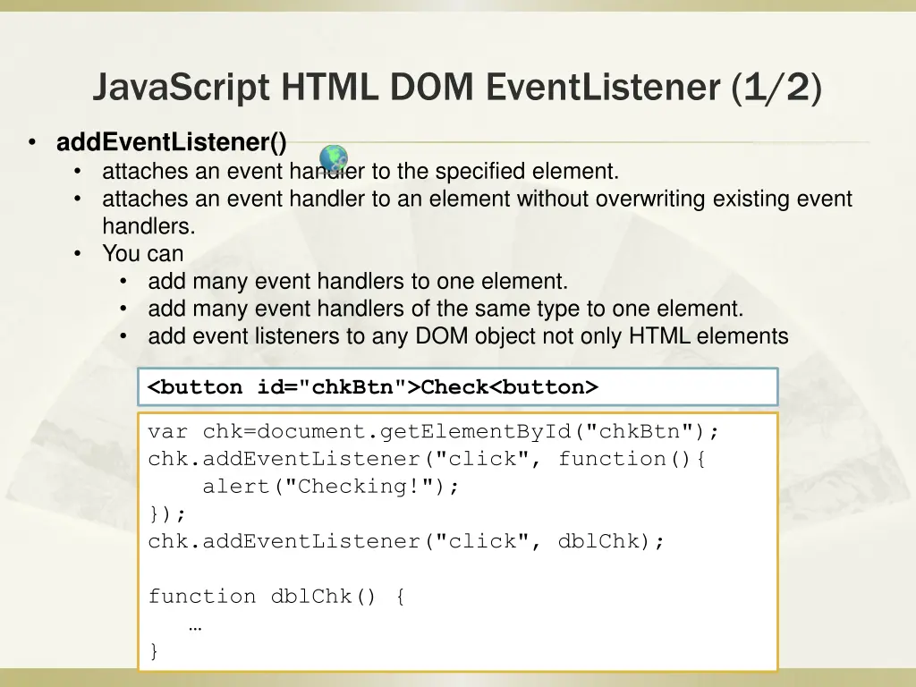 javascript html dom eventlistener 1 2