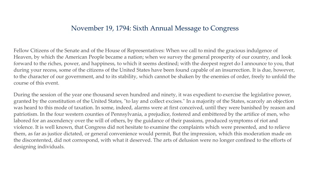 november 19 1794 sixth annual message to congress