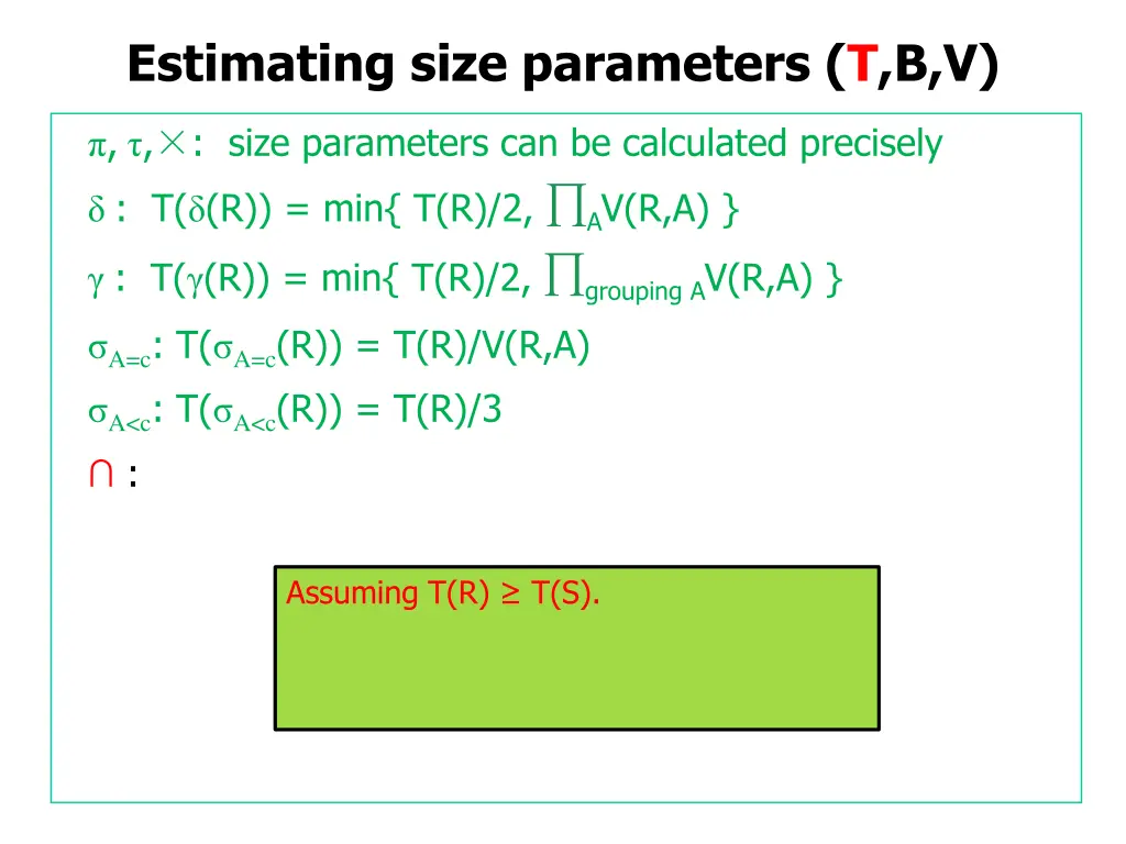 estimating size parameters t b v 11