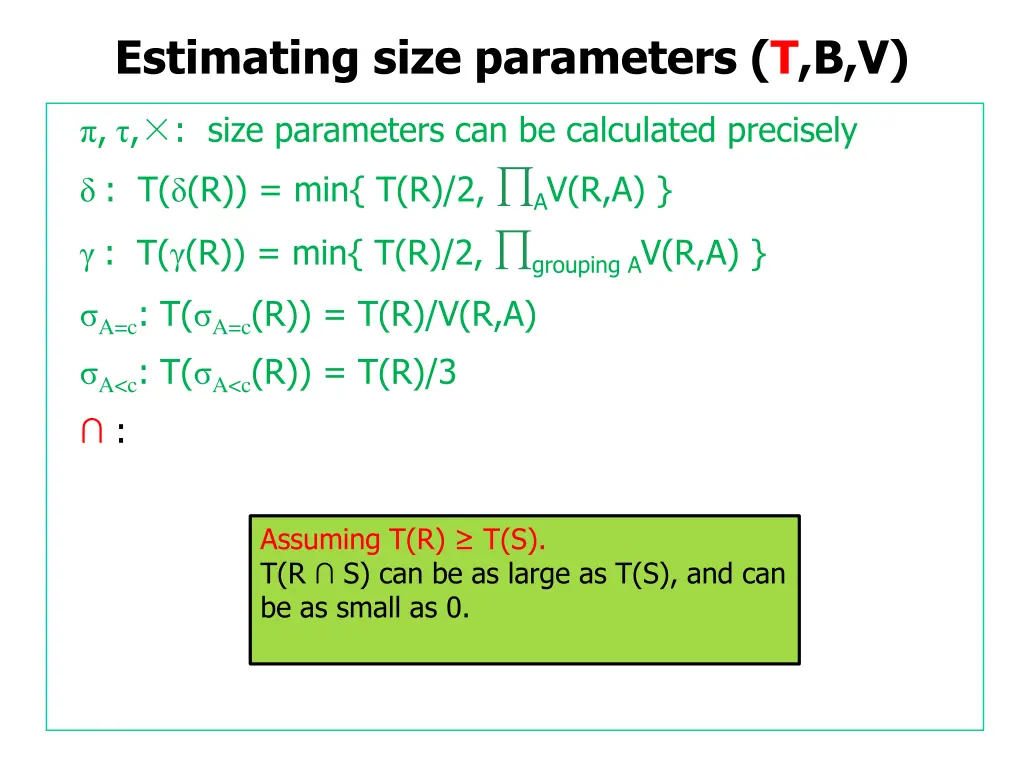 estimating size parameters t b v 12