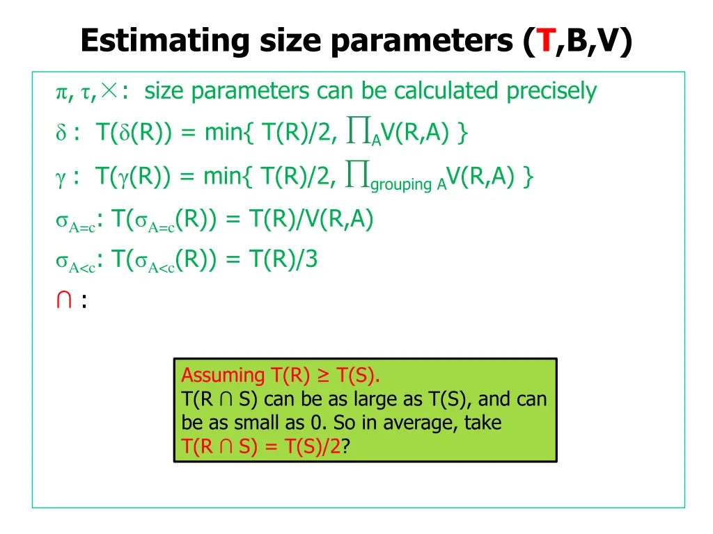 estimating size parameters t b v 13