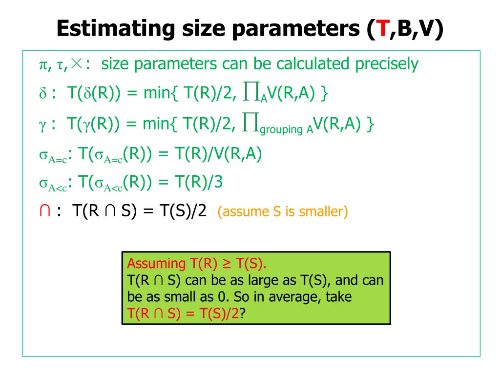 estimating size parameters t b v 14
