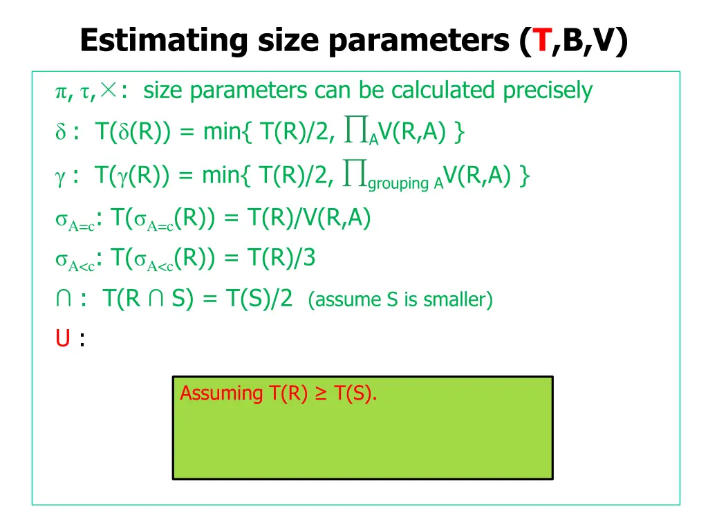 estimating size parameters t b v 16