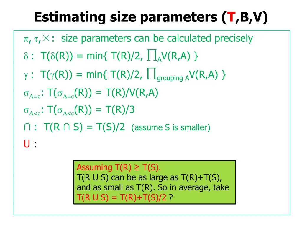 estimating size parameters t b v 18