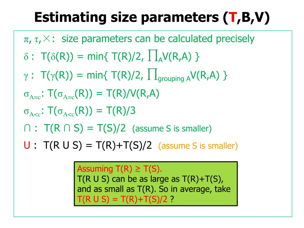 estimating size parameters t b v 19