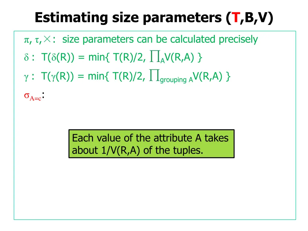 estimating size parameters t b v 2