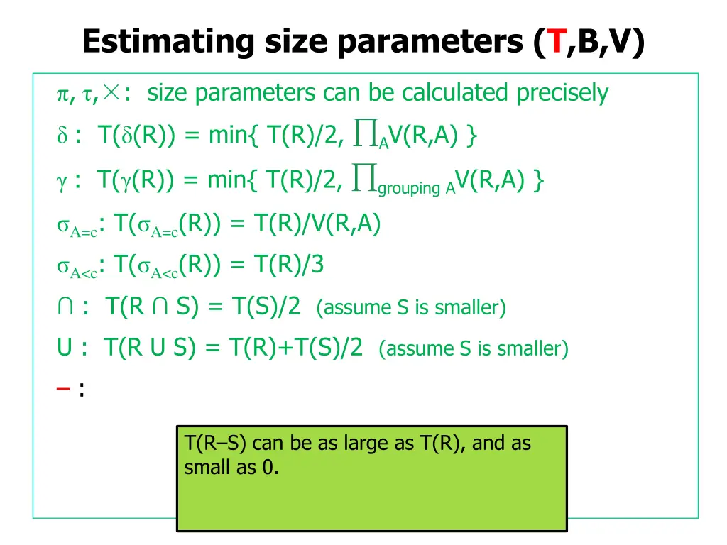 estimating size parameters t b v 21
