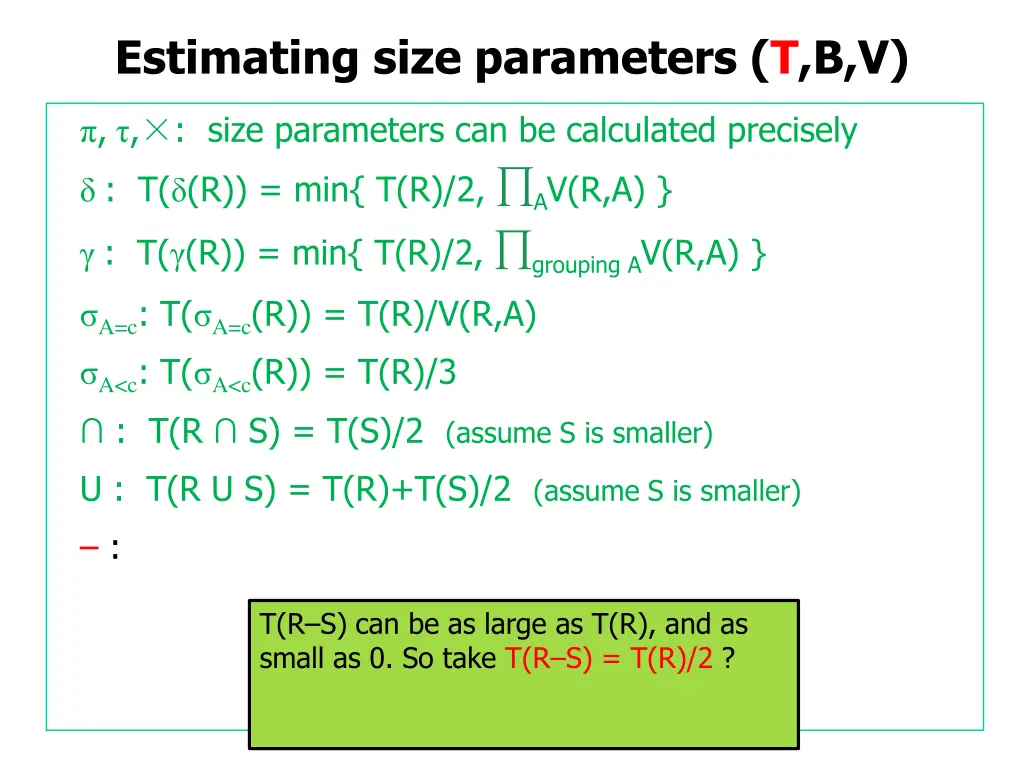 estimating size parameters t b v 22